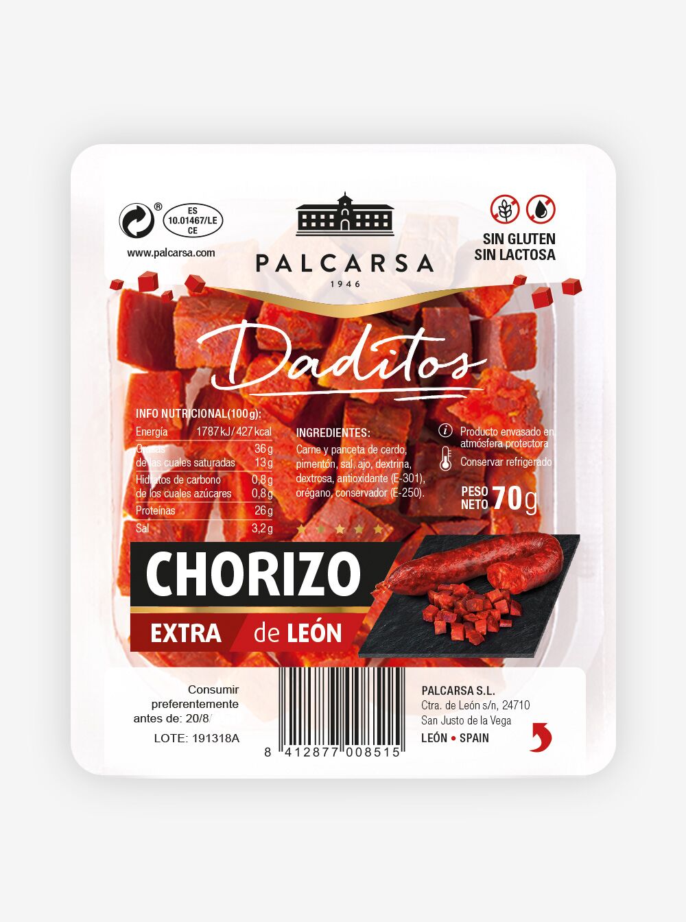 daditos chorizo extra de leon 70 grs 2021 palcarsa